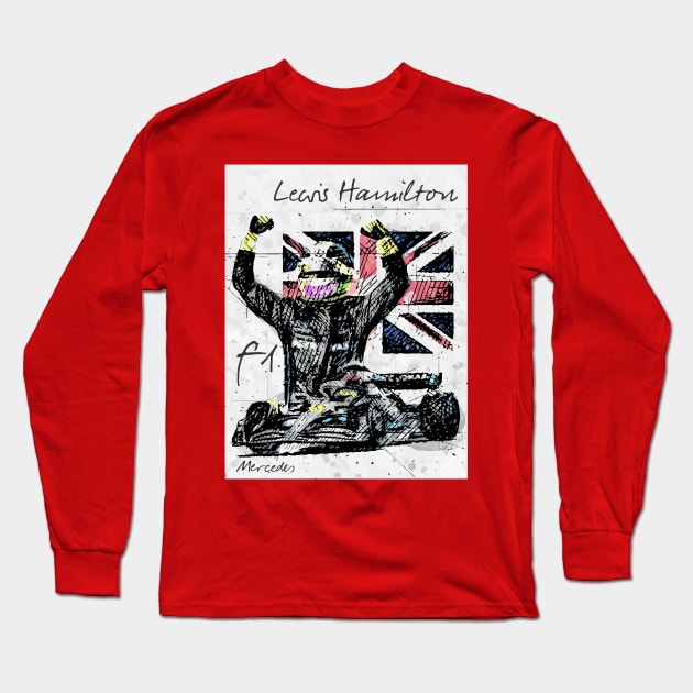 Lewis Hamilton - Mercedes F1 Long Sleeve T-Shirt by raaak